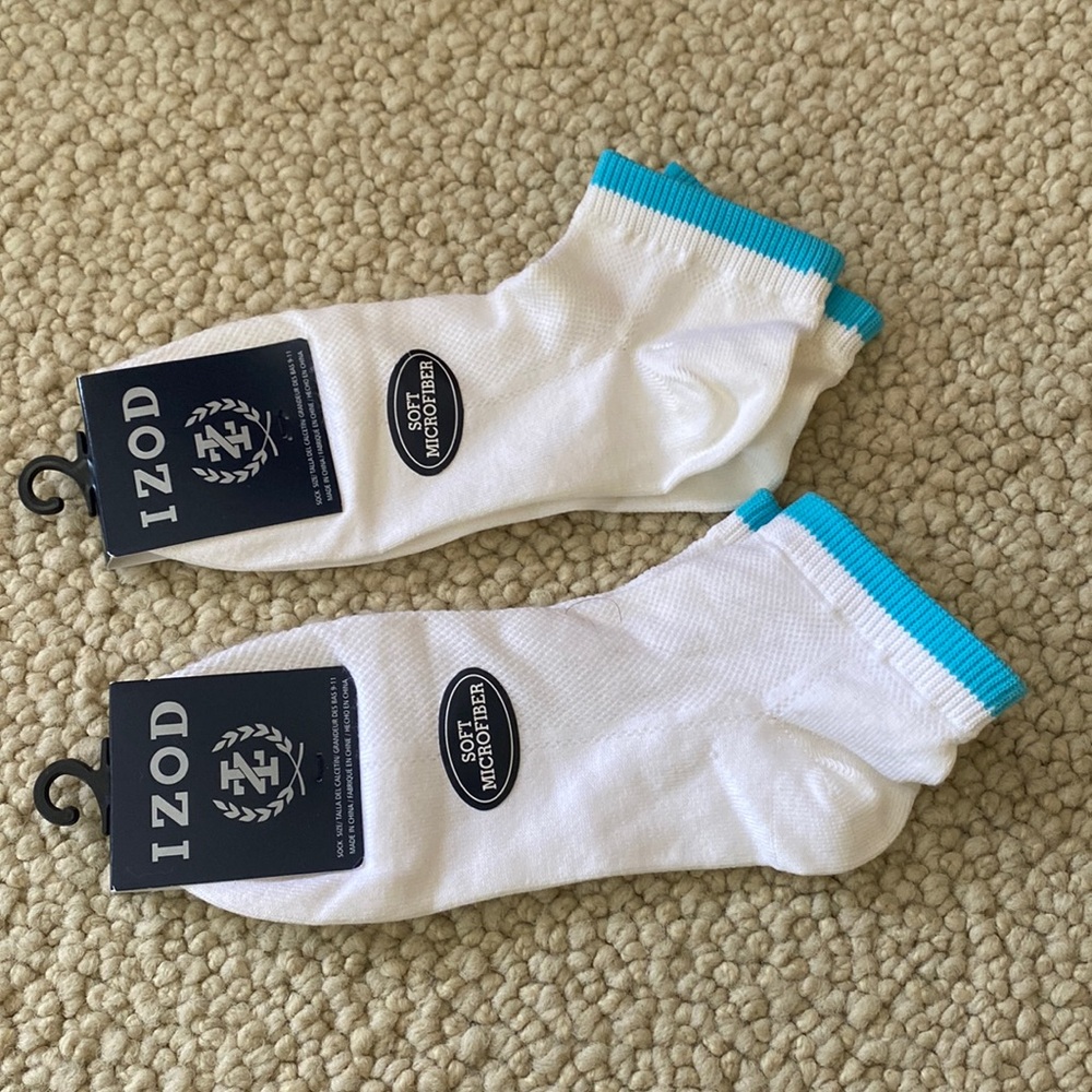 Izod athletic/golf socks.  White with blue trim.  NWT.